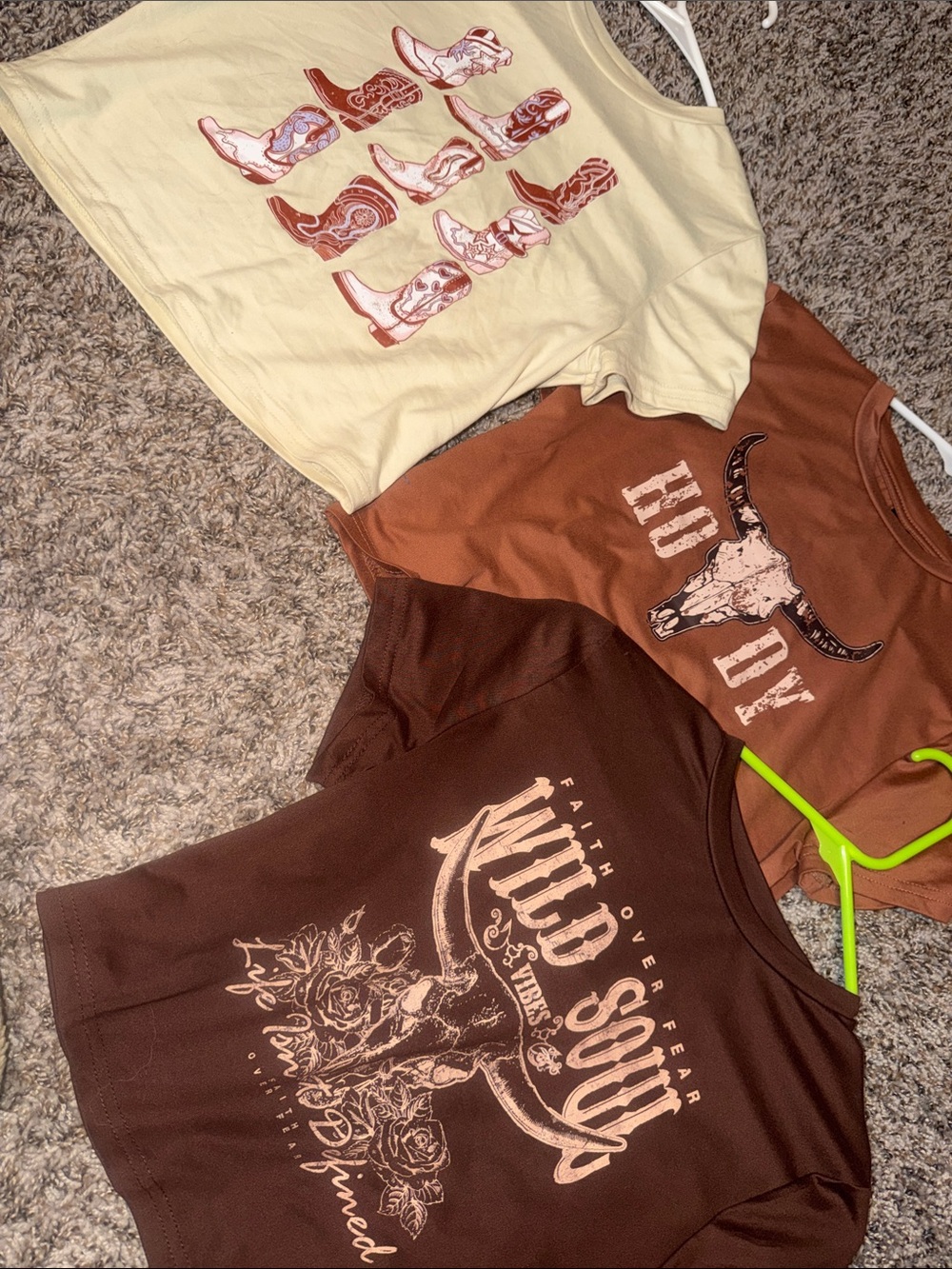 3 piece set Graphic Tee/crop top  - Brown / Cream